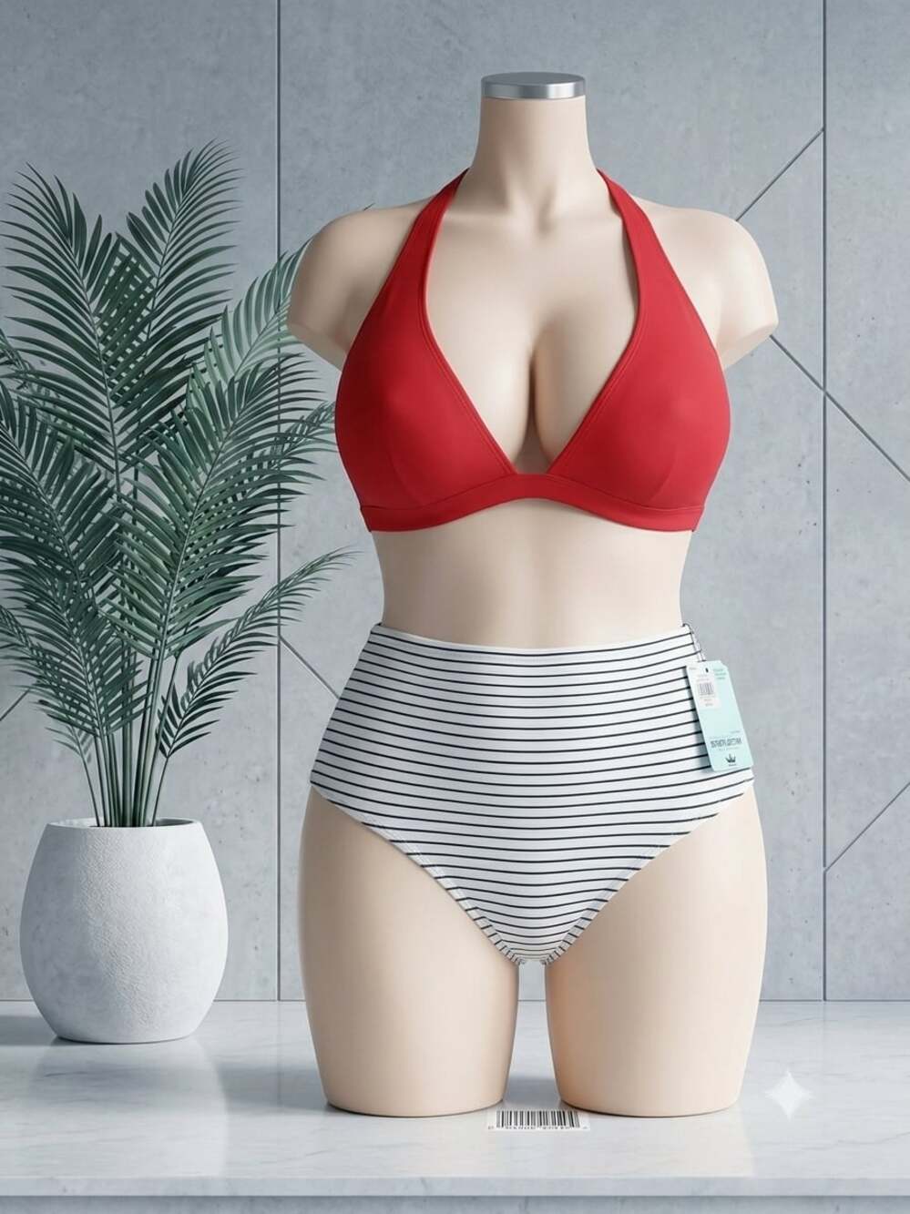 DSG Women's Parker Stripe High-Waisted Bikini Bottom Size 2XL